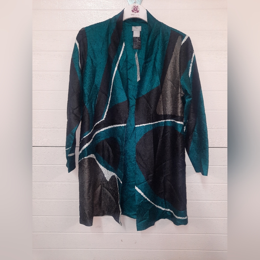 NEW Chico's Teal and Black Textured Travelers Jacket